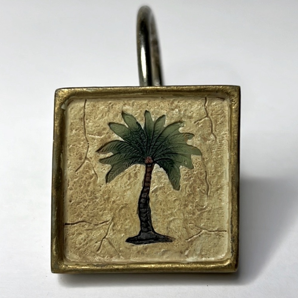 Vintage Pineapple Toothbrush Cup Candle‎ Holder & Palm Tree Shower Curtain Hooks - Picture 7 of 8